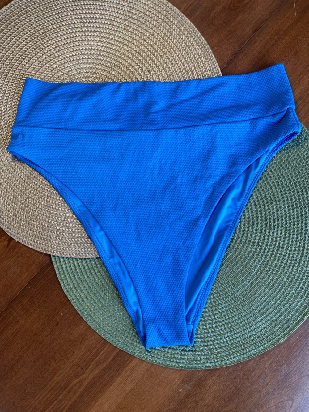 Aerie Blue High Cut Cheeky Bikini Bottom Textured Size L Coastal Swim